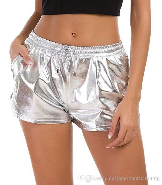 

fashion women shorts designer drawstring metallic colors short pants casual clothing, White;black