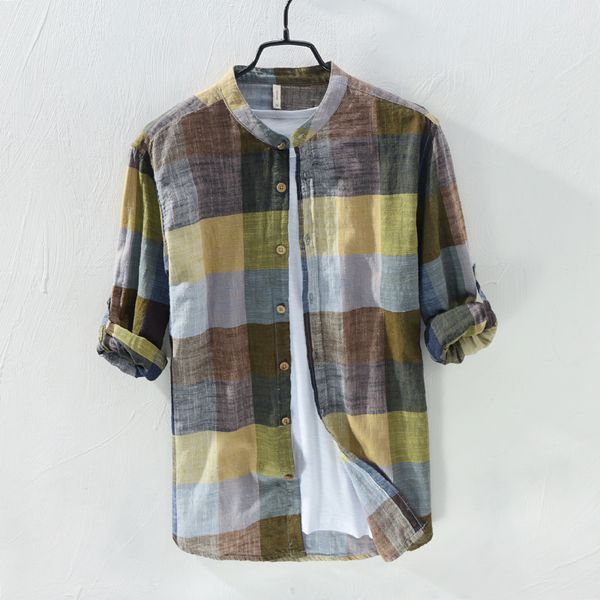 

2018 spring long sleeve retro linen shirt men brand fashion plaid shirt men casual cotton mens shirts camiseta masculina 3xl, White;black