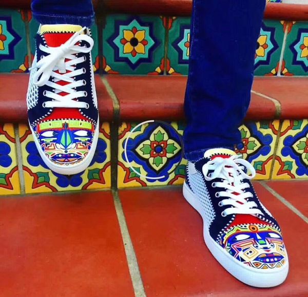 

fashion style 2020 low cuts sports junior spikes red bottom men sneaker shoes for men perfect red bottom sneakers toe faces print, Black