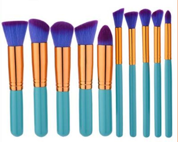 

beauty tools 10pcs makeup brushes set eye shadow brush blue wooden handle