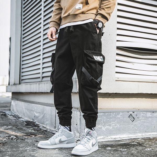 

designer mens pants new brand mens ankle-tied pant autumn fashion overalls decorated with pocket casual style size m-3xl wholesales, Black