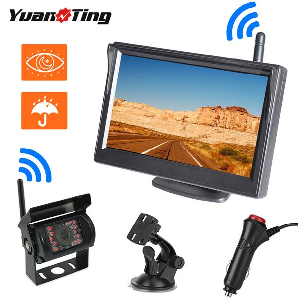 

yuanting wireless car auto 5 inch lcd monitor screen backup waterproof reversing rear view camera parking system for bus truck