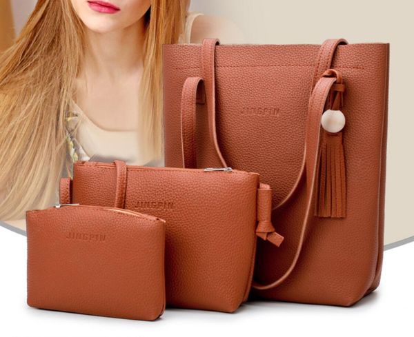 

2pcs casual women shoulder tote pu leather composite bag female handbag clutch