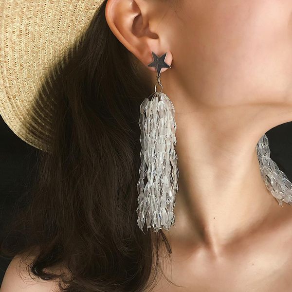 

gereit new vintage fashion transparent acrylic earrinngs star long chains tassels drop earrings for girls jewelry gifts, Silver