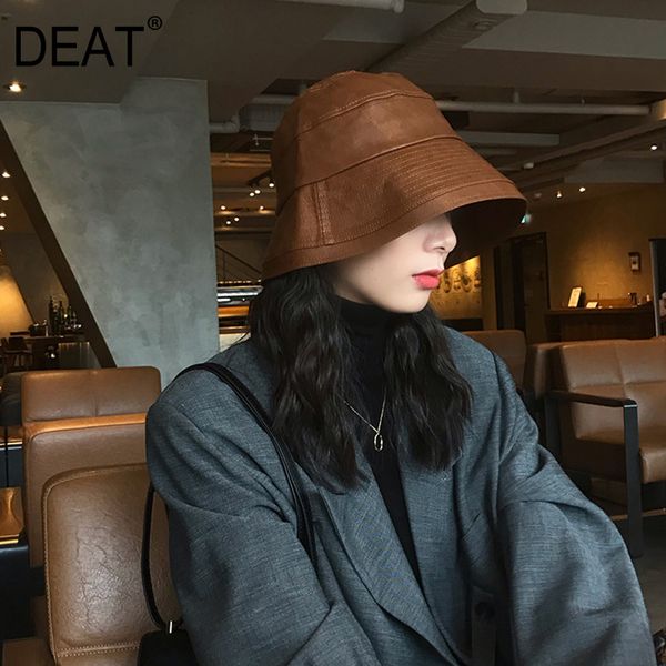 

deat] women pu leather vintage fishermen hat new round dome temperament fashion tide all-match spring autumn 2020 13e914