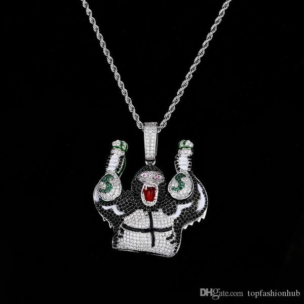 

holding dollars money bag gorilla pendants necklace for men rapper jewelry necklace
