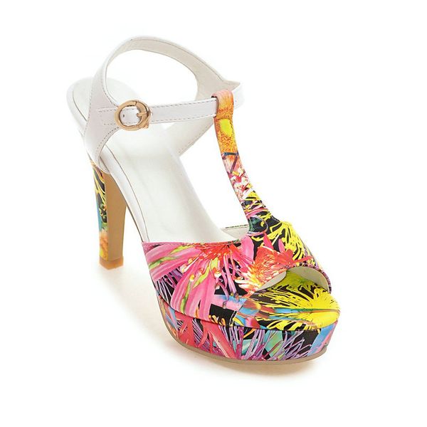 

black red flower summer sandal shoes for women new arrival high thick heels sandals platform party shoes