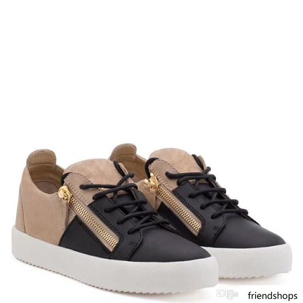 

новый 2019 мужская женская черная кожа с canvas лоскутная low top double zip тапки, brand повседневная обувь 35-46 падения доставка