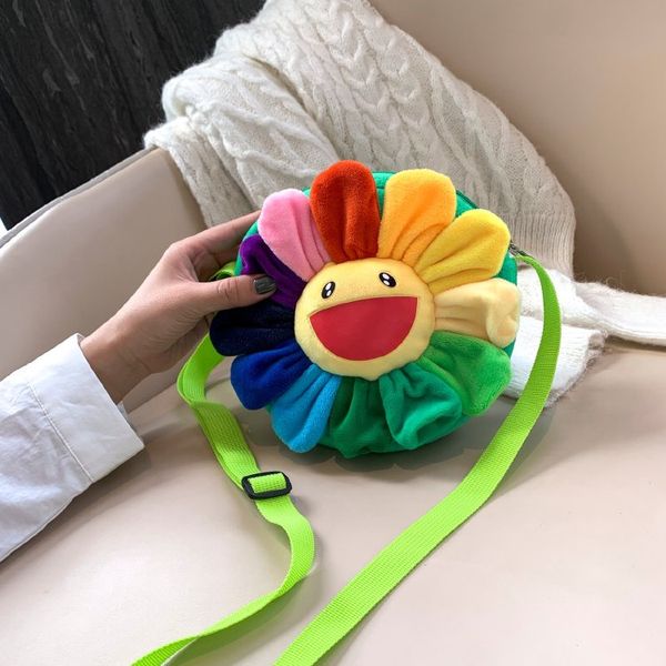 

5pcs/lot sun flower plush handbag girl small bag cartoon cute coin purs messenger bag kinds toys gift phone doll hand, White