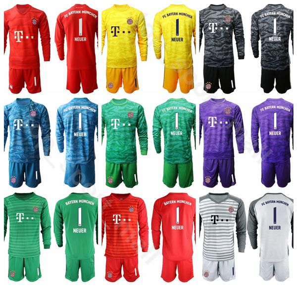 

men long sleeve goalkeeper 26 sven ulreich jersey set bayern munchen soccer 1 oliver kahn 1 manuel neuer football shirt kits uniform, Black