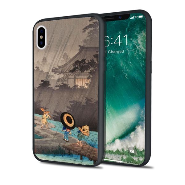 

coque japan ukiyo-e rainy art phone case for iphone 11 pro xs max xr 8 7 6s plus 5s se 5 case black soft silicone cover.