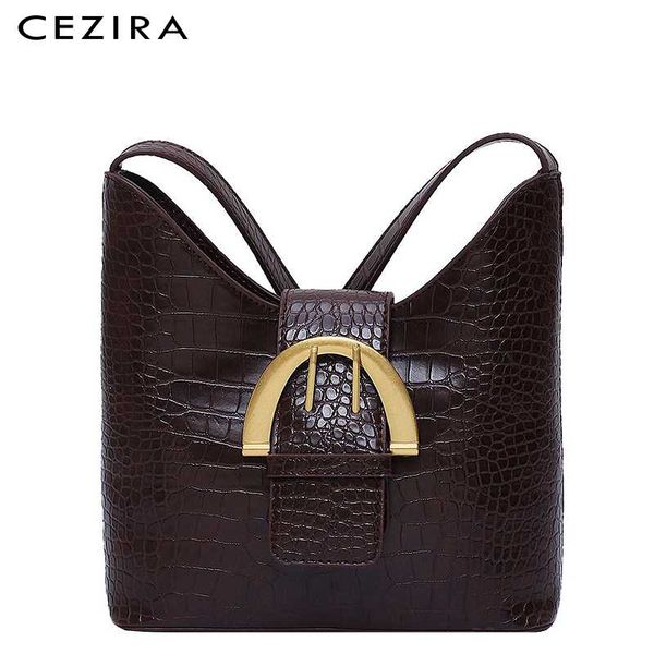 

cezira vintage stone pattern pu leather hobo bags for women vegan leather bucket female shoulder handbags crossbody