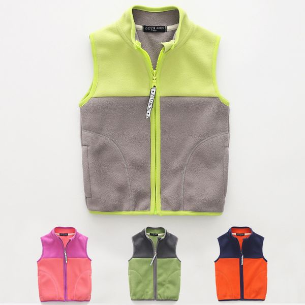 

fashion patchwork boys vests kids girls vest coat baby boy kid fleece vest for girl waistcoat spring autumn2018 children clothes, Blue