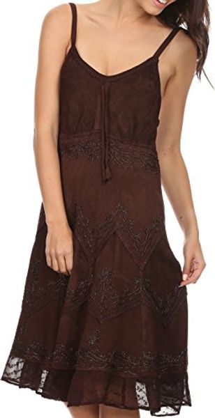 

sakkas stonewashed rayon adjustable spaghetti straps mid length dress, Black;gray