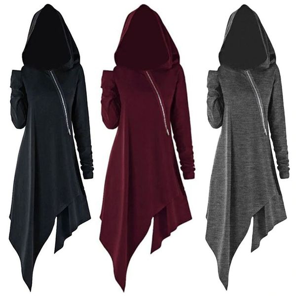 

women hooded jackets female 2019 autumn winter new fashion solid color long sleeve irregular hem coat a66, Black