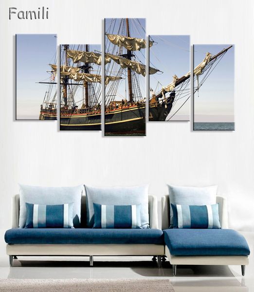 

5Pieces Unframed Sailing Boat Canvas Painting Art Posters and Prints Landscape Wall Art Home Decor for Living Room Home Decor