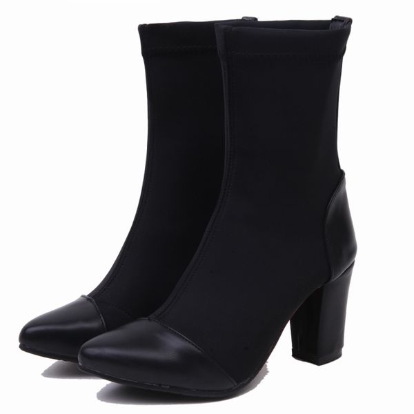 

selling women's shoes/ground suede elastic cloth/warm low boots/tips/rough heels/feminine youth/hsh&921-9, Black