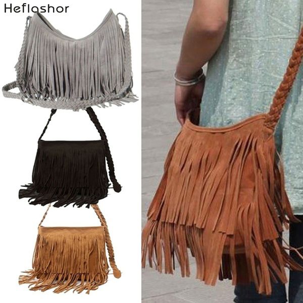 

женская кисточка бахрома искусственная замша плечо messenger crossbody сумка сумка кошелек черный коричневый белый