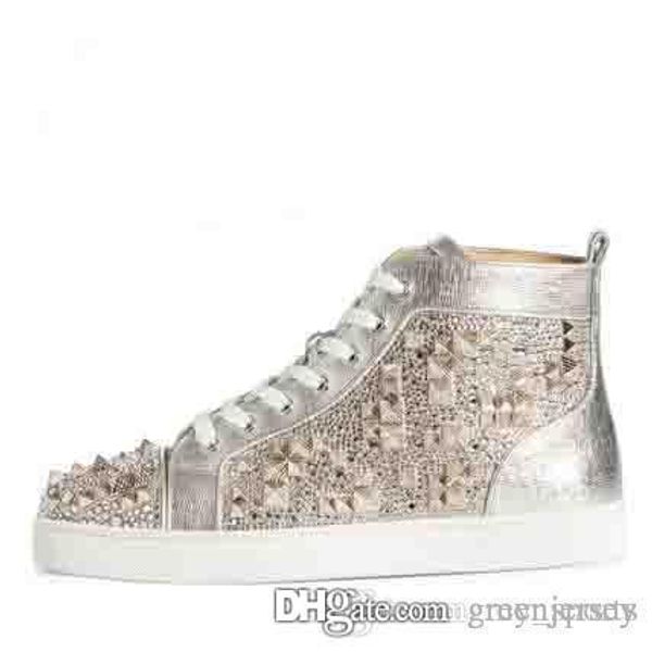 

2019 new colors max sneaker red bottom men's shoes strass studded flat sneaker for men's fashion brand designers mid boots high cu, Black