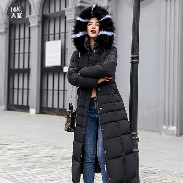 

parka new coat long fashion winter jacket women thick down female slim long fur collar winter warm coat for women, Black