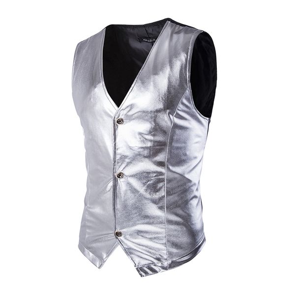 

men's clothing vests skinny waistcoat armor pu golden cloth tank pub clothes cool male handsome 2018 new style hot, Black;white
