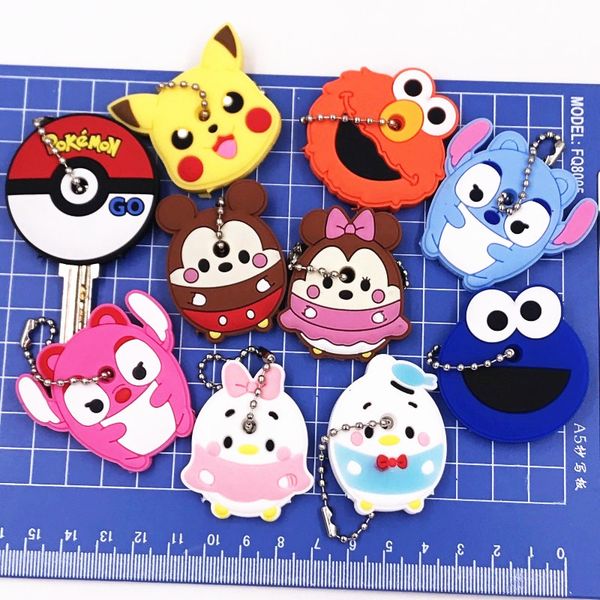 

wholesale 40pcs cartoon anime style key chain aimal key ring silicone pvc holder 3d character for wallet car accessories, Silver