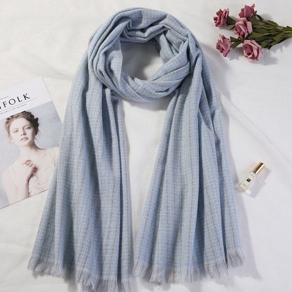 

2019 new autumn and winter wool scarf female models in europe and america to increase thin stripes wild simple plaid shawl collar, Blue;gray