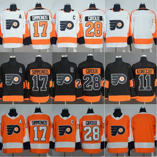

Philadelphia Flyers 11 Travis Konecny 17 Wayne Simmonds 28 Claude Giroux Hockey Jerseys In Stock Black Orange White