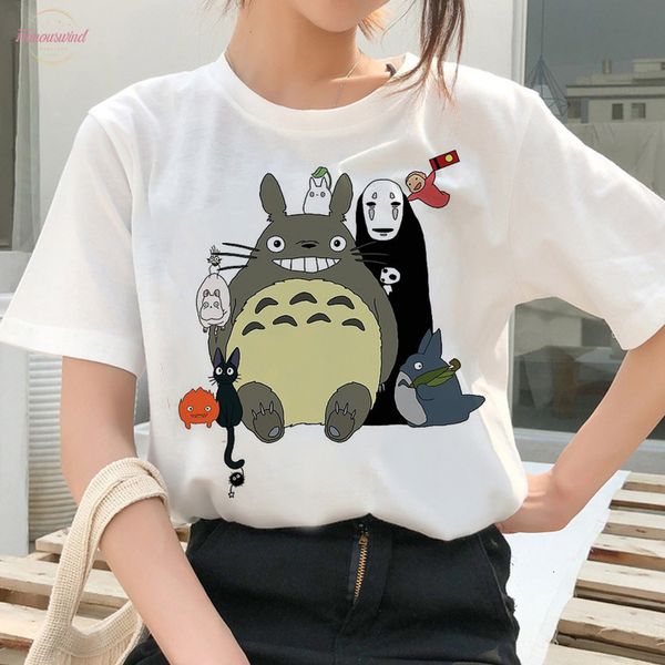 

totoro spirit away t shirt ghibli femme japanese cartoon anime women tshirt t shirt miyazaki modal hayao clothes female kawaii, White