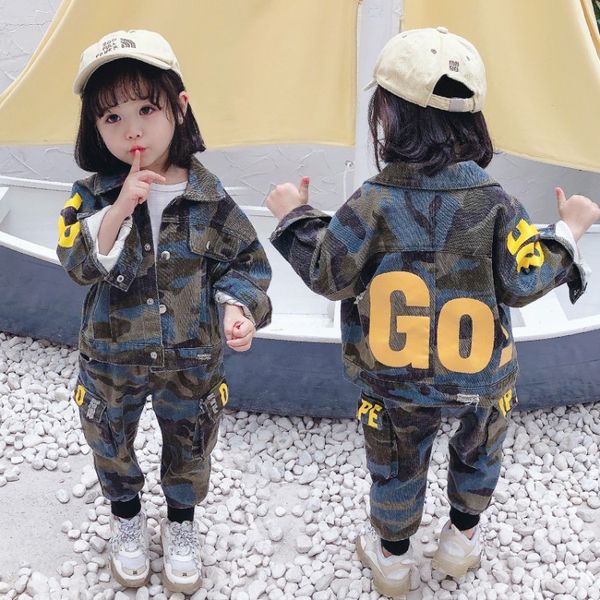 

kids designer clothes2020 spring and autumn camouflage denim two-piece korean style suit boys and girls new style one-piece hair autumn clot, White