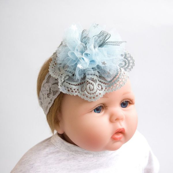 

2019 brand toddler girls kid baby bow hairband headband cute 3d flower stretch turban flower head wrap new princess accessories, Slivery;white