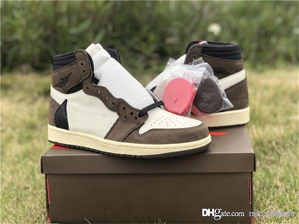

2019 Suede Original Travis Scotts 1Scott x Air OG 1 High TS SP CD4487-100 1S Man Brown Basketball Shoes Authentic With Box 6755AirJordan