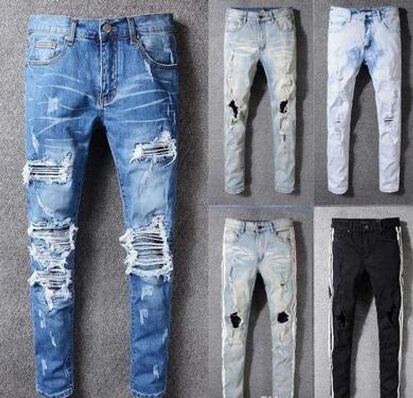 

Q123 new famou brand de igner jean men cotton men ripped jean fa hion treet biker jean man plu ize, Blue