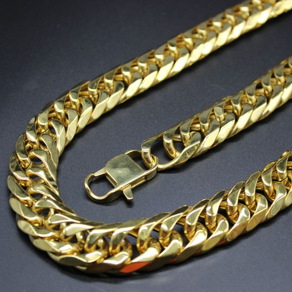

mens elegant gold filled stainless steel curb cuban link miami chain 19mm necklace male fashion jewelry choker, Silver