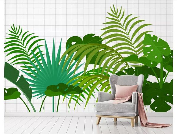 

papel de parede custom 3d silk p mural wall paper modern fresh green plant bedroom sofa background wall sticker