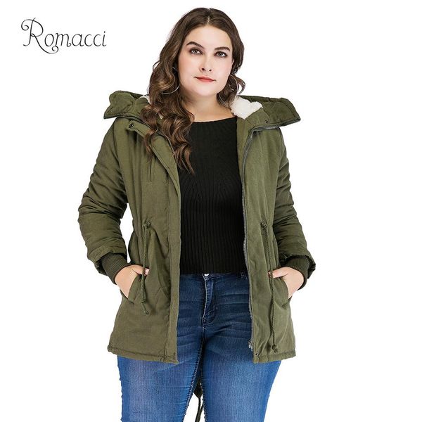 

women's trench coats romacci 2021 winter jacket women korean fleece parka k- warm coat overcoat classical hooded green manteau femme hi, Tan;black