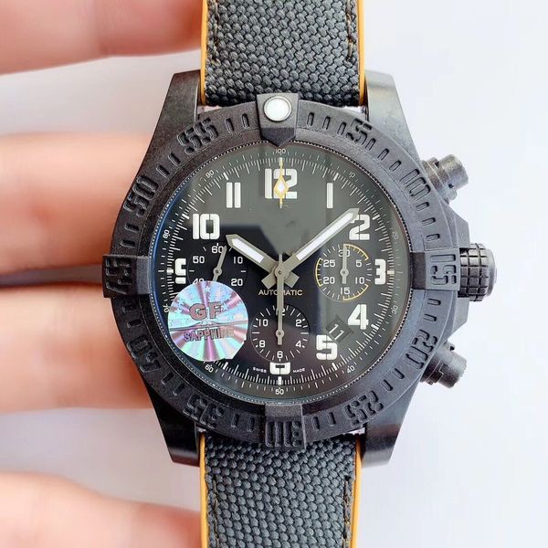 

gf factory timing watch automatic mechanical movement watch by 50mm carbon fiber case one-way ratchet ring table double anti dazzle sapphire, Slivery;brown