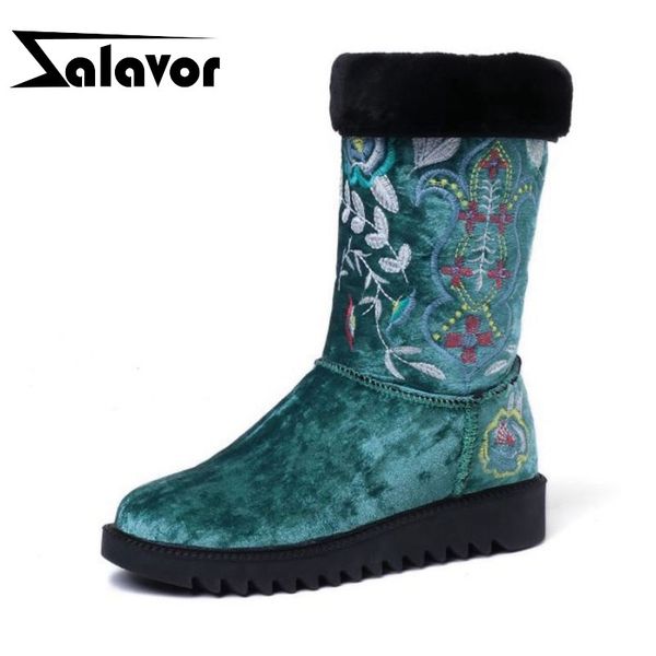 

zalavor women snow boots round toe flats plush fur outdoor casual mid calf boots warm shoes women size 34-43, Black