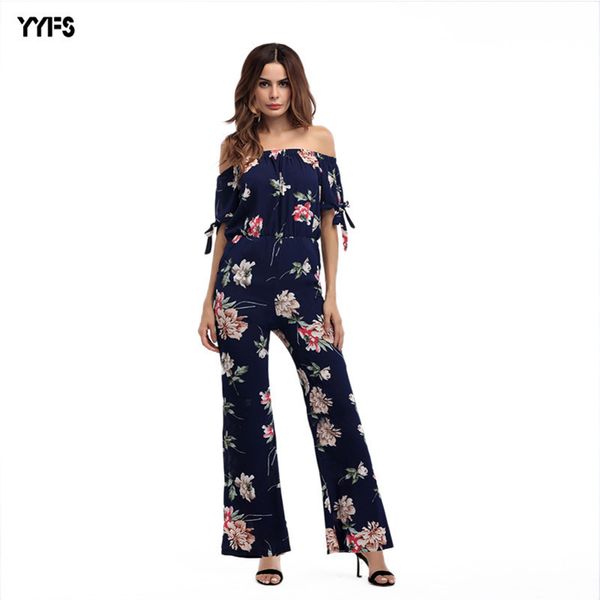 

women designer chiffon floral tight jumpsuit summer large size pants female slim wildttc9ttc9, Gray