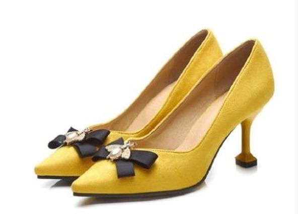 

women's shoes in spring and autumn high fine heel pointed end bowknot suede, Black