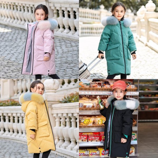 

children length 2019 girls in the big down jacket coat down jacket thick kids' coat fashionable, Blue;gray