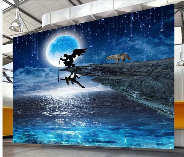 

обои для стен 3 d для гостиной полной луны ночь творческих ландшафтного фона стены