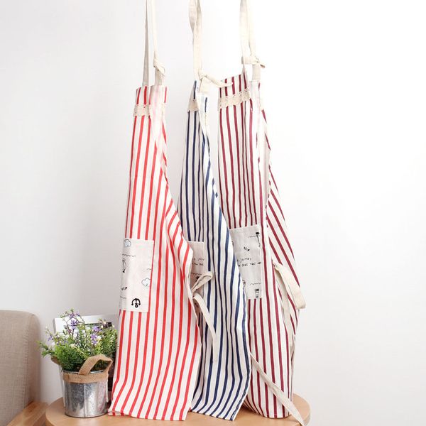 

1pcs striped cotton linen apron woman bibs home cooking baking coffee shop cleaning aprons kitchen accessory 46096