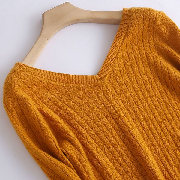 

lhzsyy 2019 autumn winter new women's pure cashmere sweater fashion double v-neck twisted high-end pullover slim warm knit shirt, White;black