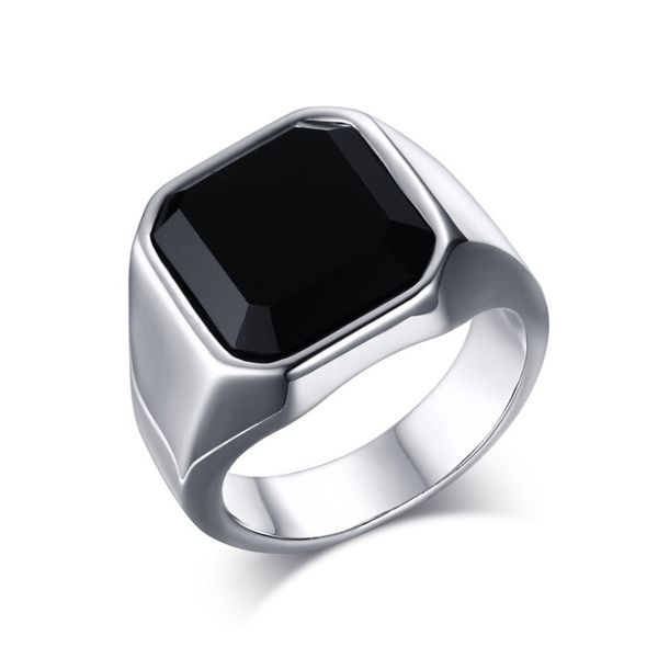 

2019 titanium stainless steel fashion 8mm black agate rings for men jewelry couples cubic zirconia wedding rings bague femme, Slivery;golden