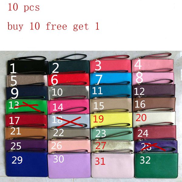 

10pcs 32 colors women leather wallets wristlet clutch bags zipper holders bag coin purses, Red;black
