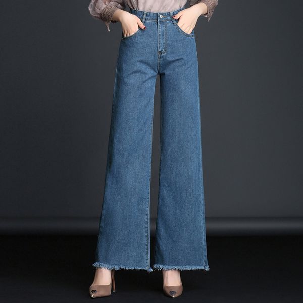 

fashion high waist women wide leg jeans boyfriend loose mom jeans pockets harajuku plus size, Blue