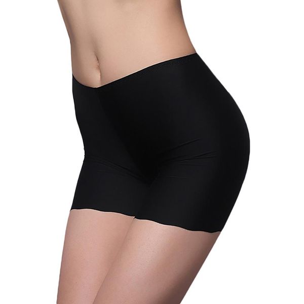 

missky women soilid color seamless ice-silk quadrangle underpants short leggings gift, Black