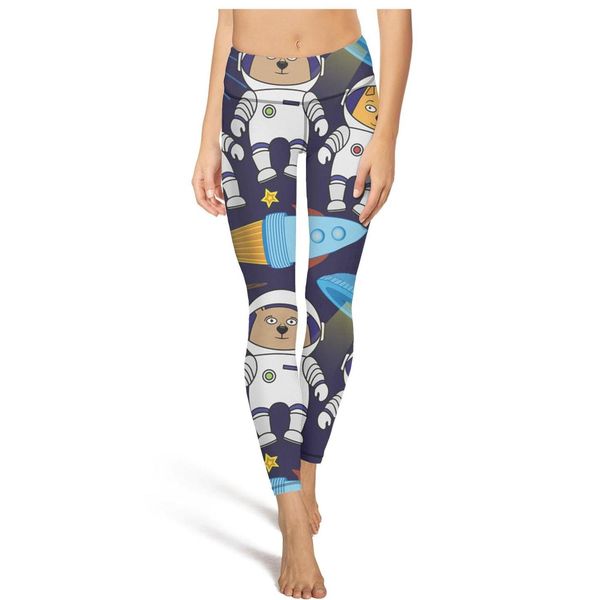 

cat bear raccoon astronaut patternfashion ladies retro yoga pants big casual soft suitable for run pattern drawing cats leaves love cat, Black