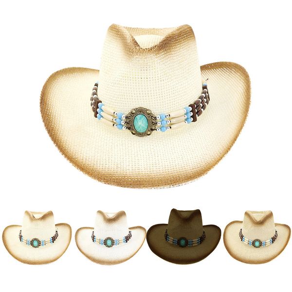 

summer hats for women cap men woven straw cowboy hat classic cattleman cowgirl straw hat chapeu feminino sombrero mujer verano, Blue;gray